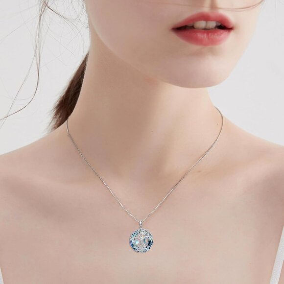 Tree of Life Necklace for Women Sterling Silver Abalone Shell Crystal Gift - Picture 2 of 7